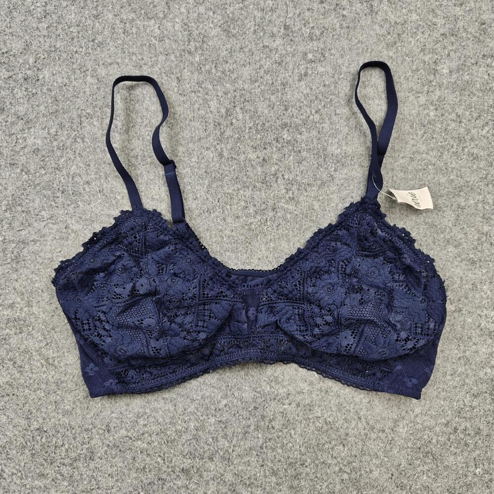 Aerie Bralette Womens Large Blue Lace Floral Wireless Unpadded Stretch